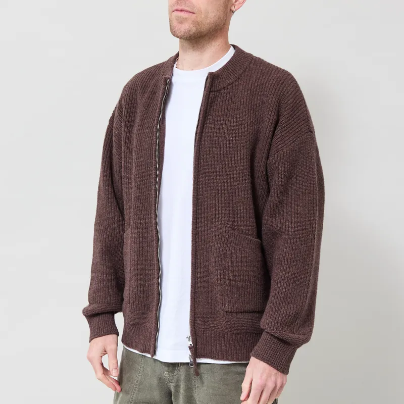 Frizmworks Wool Deck Zip Up Cardigan Choco Brown-2