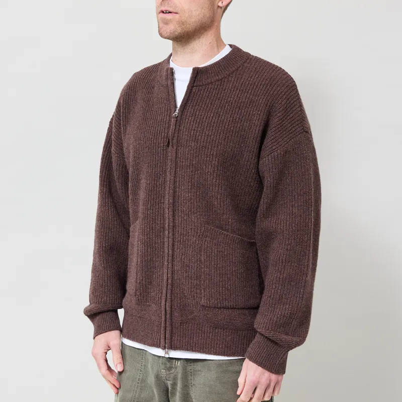 Frizmworks Wool Deck Zip Up Cardigan Choco Brown-1