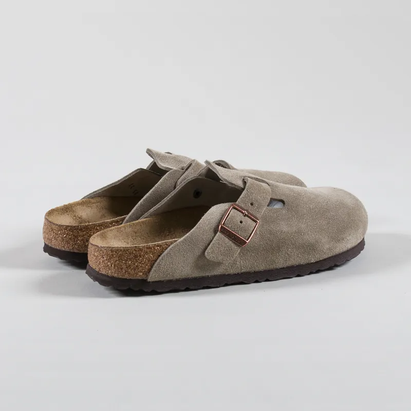 Birkenstock Womens Boston BS Narrow Fit Sandals Suede Taupe-1