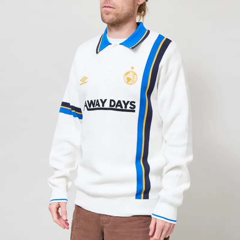 Umbro Knitted Football Polo Brilliant White Skydiver Dress Blue-1