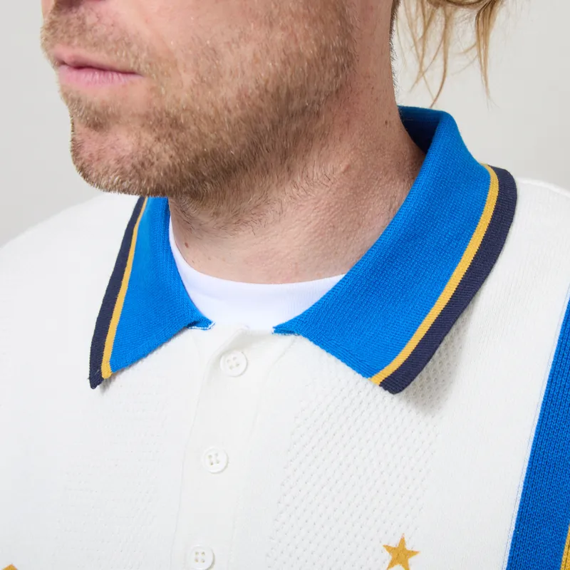 Umbro Knitted Football Polo Brilliant White Skydiver Dress Blue-3