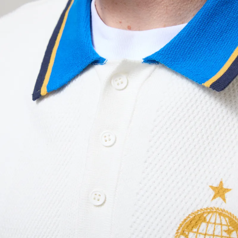 Umbro Knitted Football Polo Brilliant White Skydiver Dress Blue-10