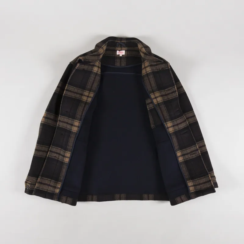 Armor Lux Checkered Wool Fishermans Jacket Carreaux Mocha Rich Navy-1