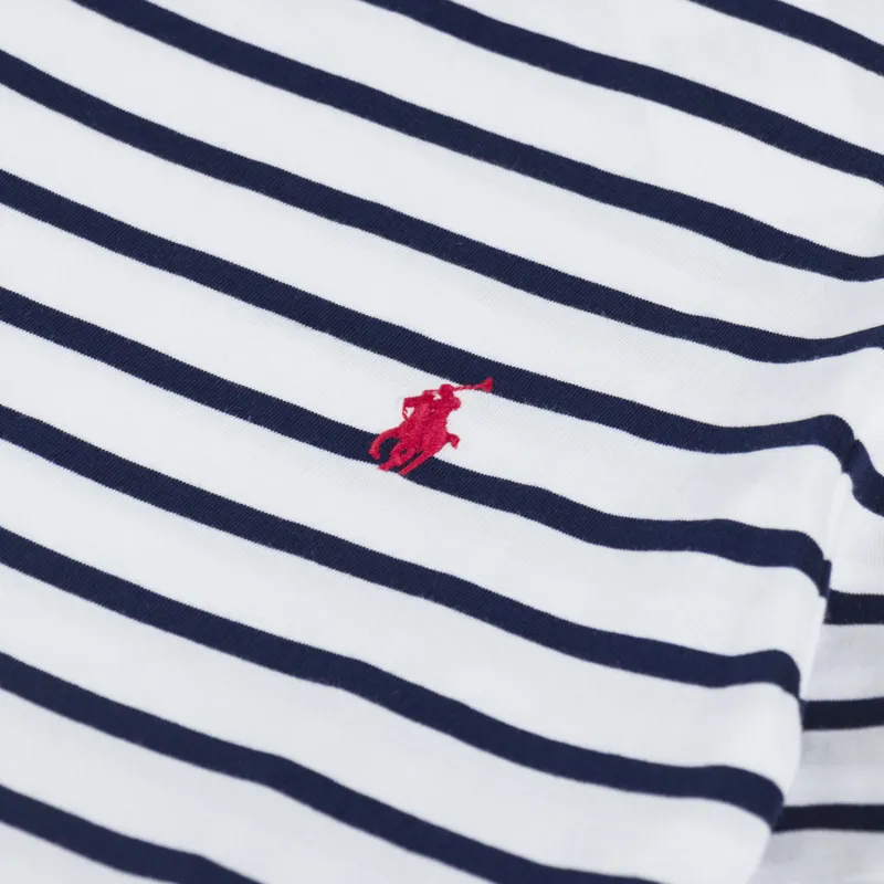Polo Ralph Lauren Custom Slim Fit Striped Jersey T Shirt White Newport Navy-2