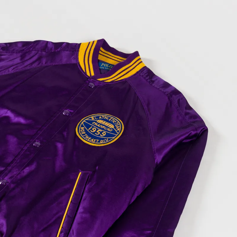 Polo Ralph Lauren Satin Varsity Inspired Jacket Champion Purple X-5