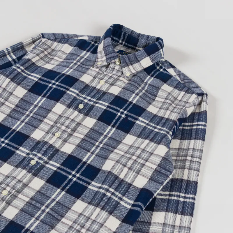 Polo Ralph Lauren Plaid Brushed Flannel Shirt Off White Navy-3