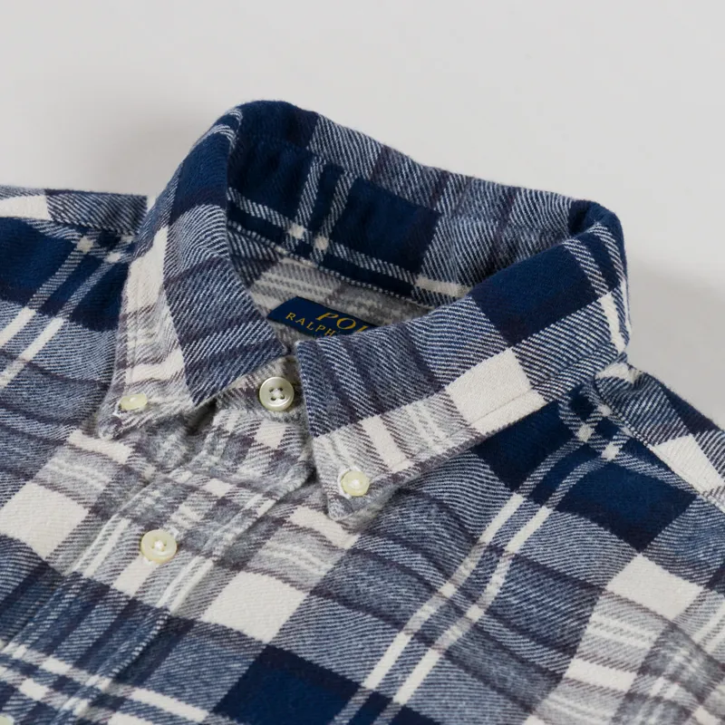 Polo Ralph Lauren Plaid Brushed Flannel Shirt Off White Navy-4