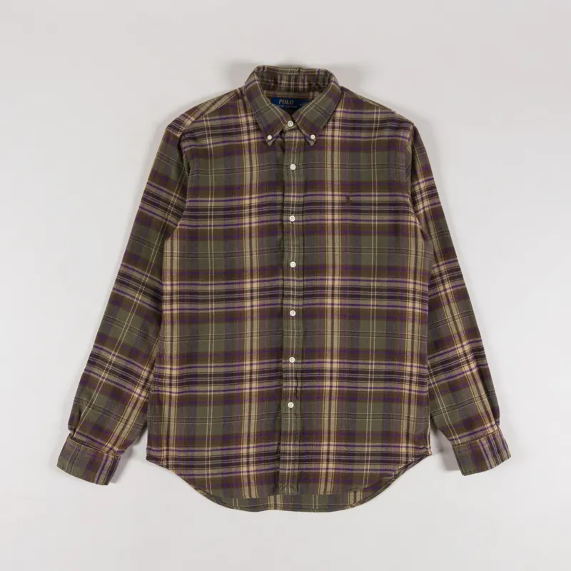 Polo Ralph Lauren Plaid Brushed Flannel Shirt Olive Brown