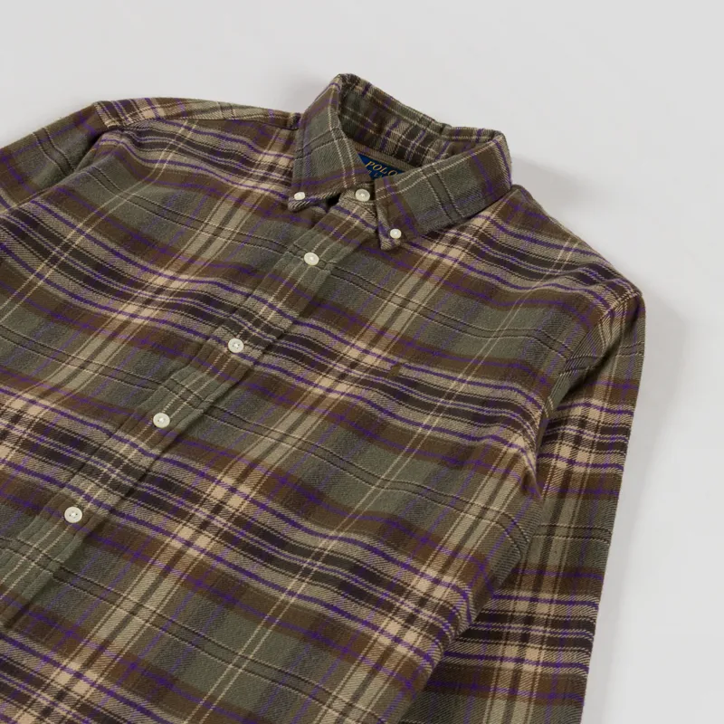 Polo Ralph Lauren Plaid Brushed Flannel Shirt Olive Brown-2