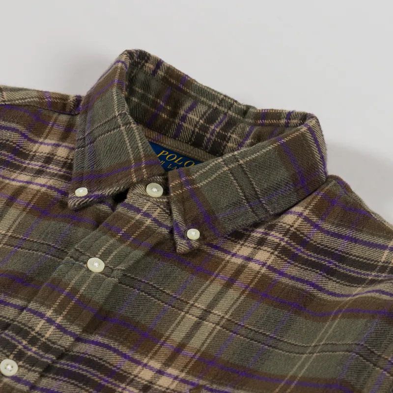 Polo Ralph Lauren Plaid Brushed Flannel Shirt Olive Brown-4