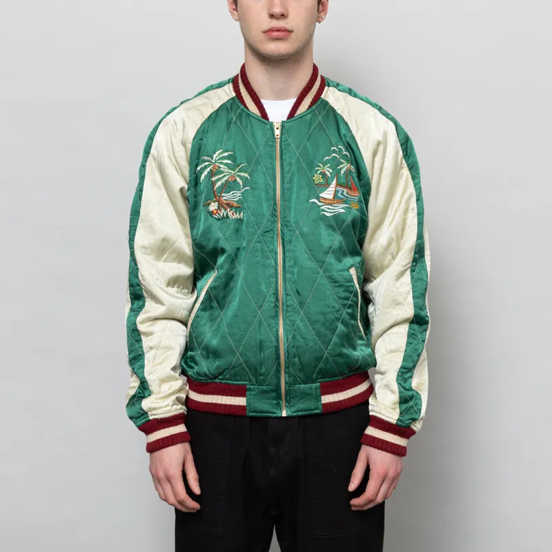 Polo Ralph Lauren Embroidered Satin Jacket Green Cream Multi