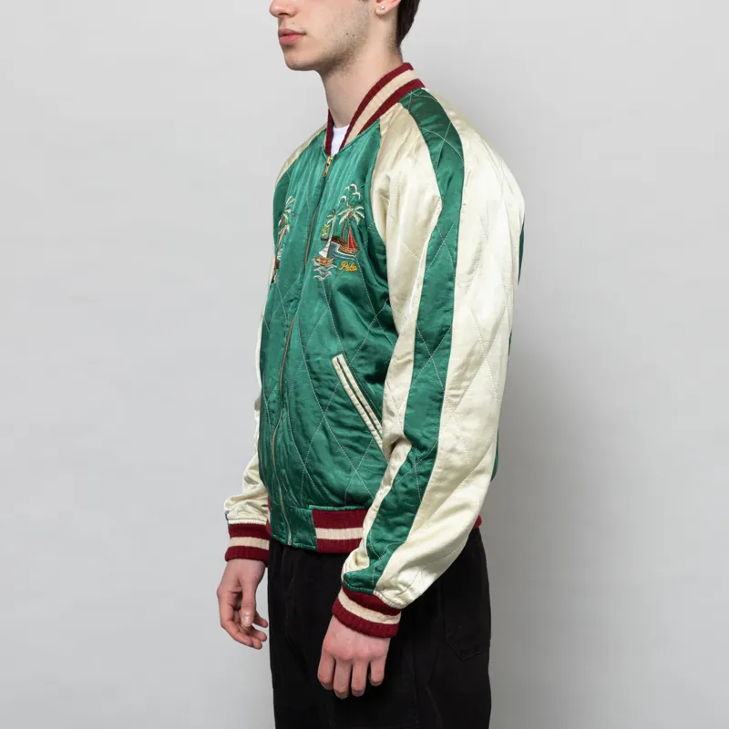 Polo Ralph Lauren Embroidered Satin Jacket Green Cream Multi-1