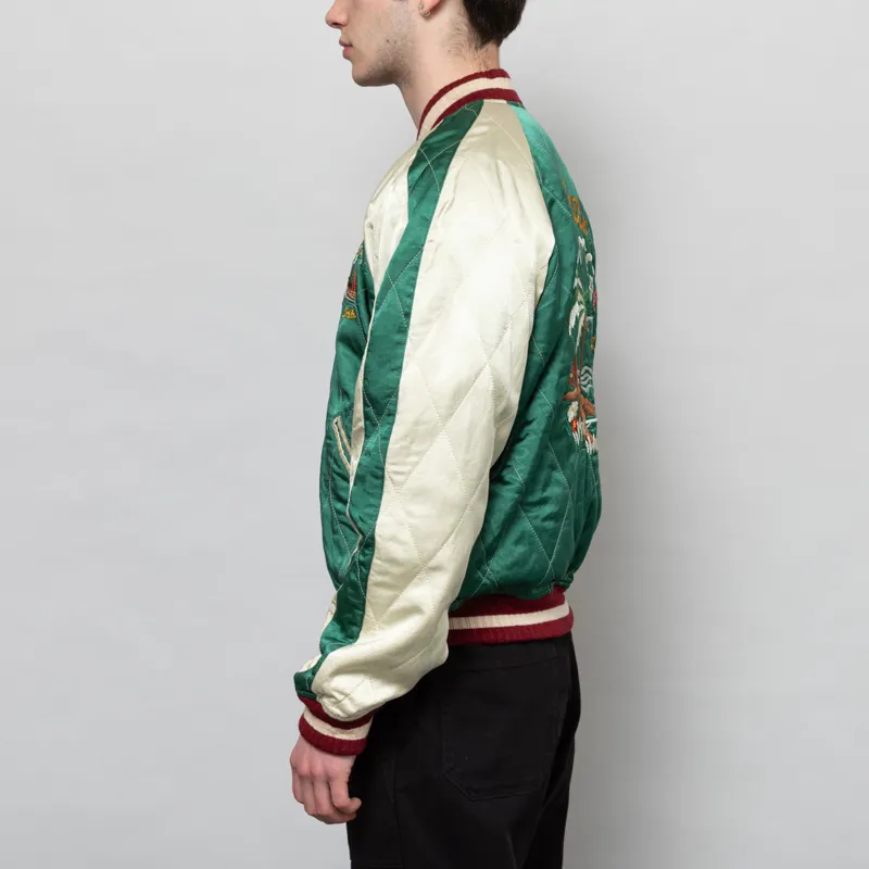 Polo Ralph Lauren Embroidered Satin Jacket Green Cream Multi-2