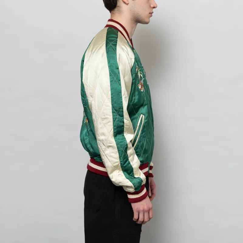 Polo Ralph Lauren Embroidered Satin Jacket Green Cream Multi-4