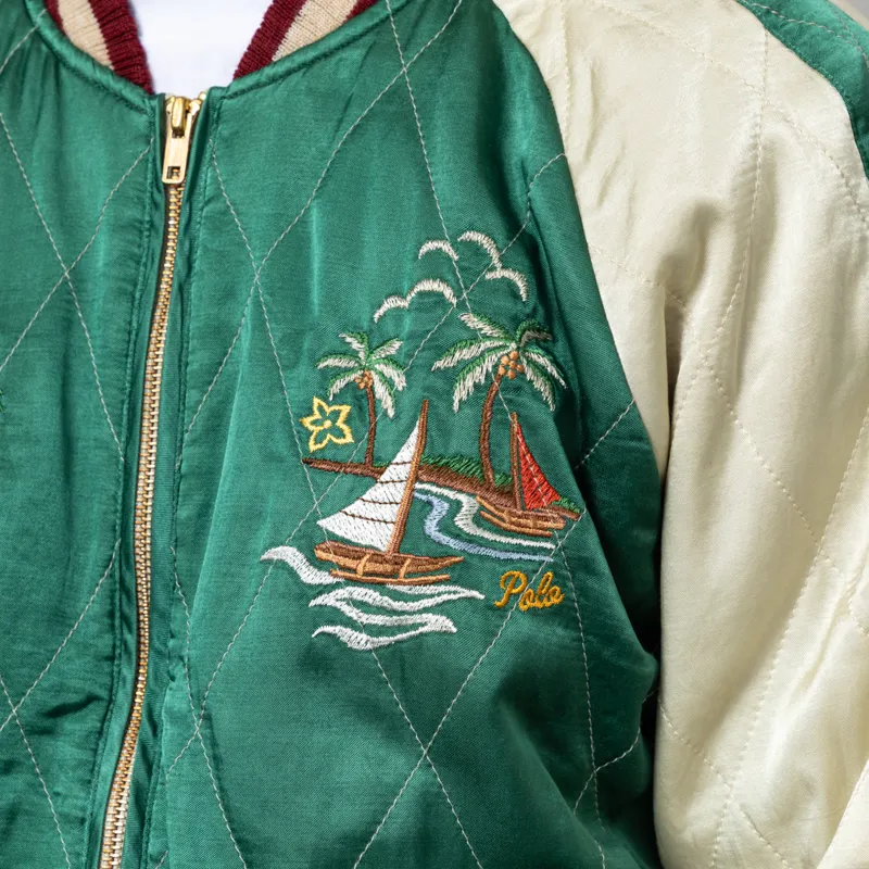 Polo Ralph Lauren Embroidered Satin Jacket Green Cream Multi-5