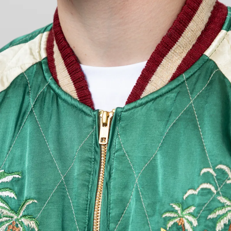 Polo Ralph Lauren Embroidered Satin Jacket Green Cream Multi-7