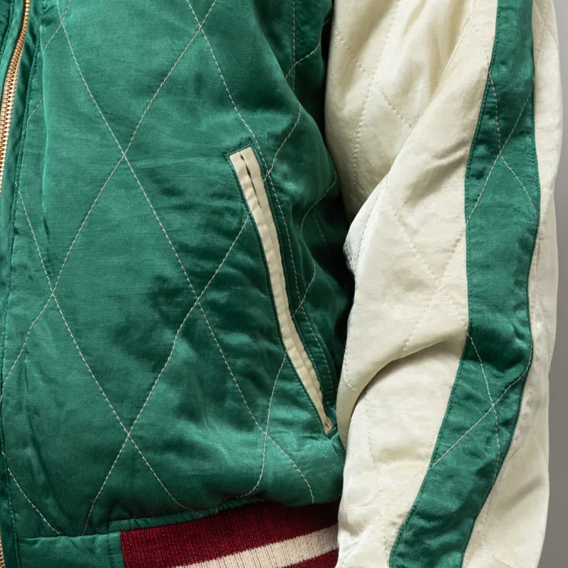 Polo Ralph Lauren Embroidered Satin Jacket Green Cream Multi-8