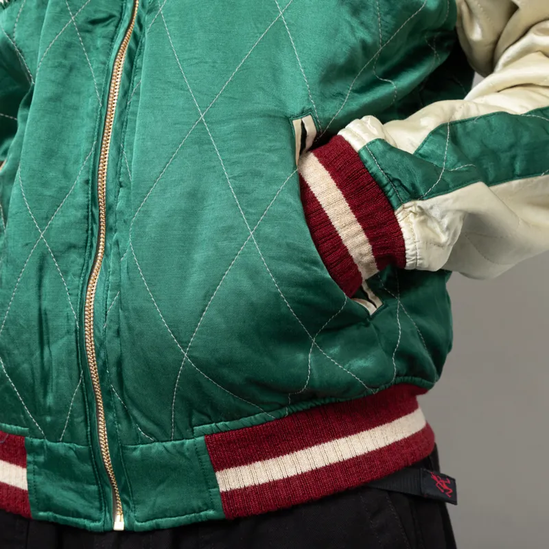 Polo Ralph Lauren Embroidered Satin Jacket Green Cream Multi-9