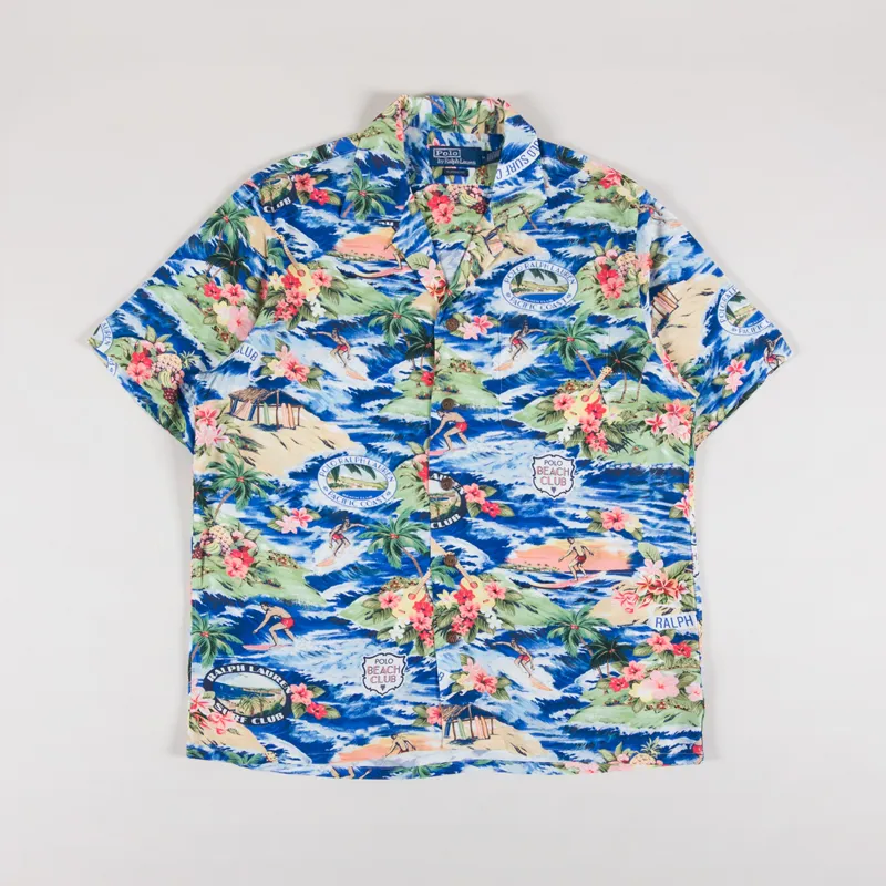 Polo Ralph Lauren Mens Beach Print Camp Shirt Polo Surf Scenic