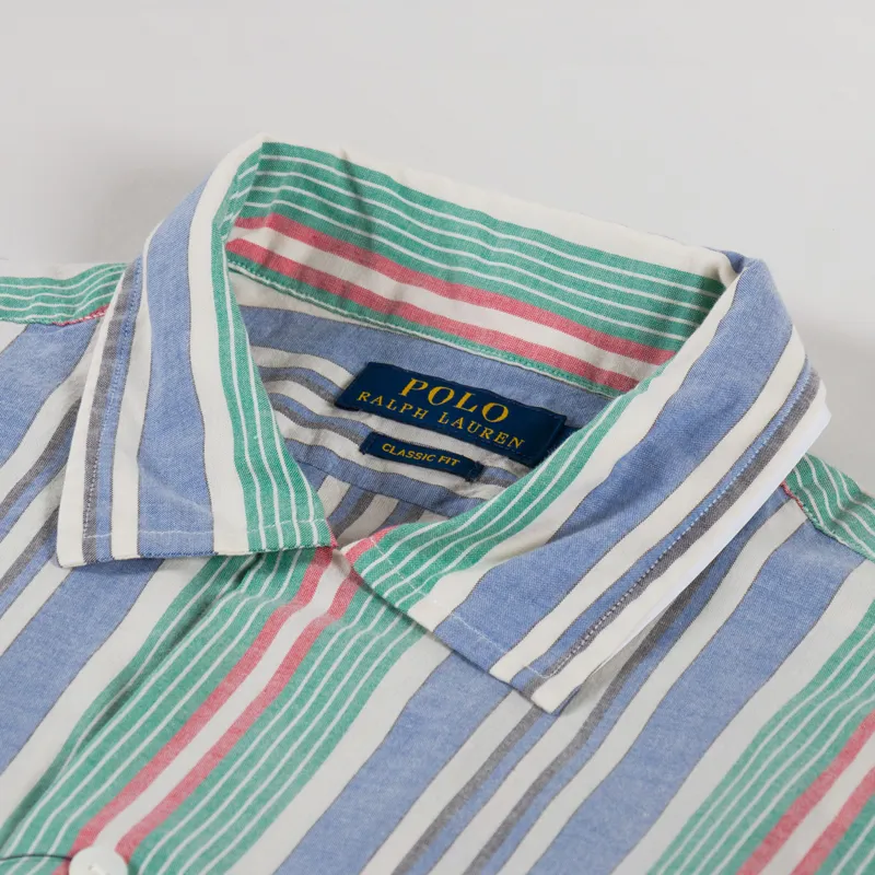Polo Ralph Lauren Striped Chambray Camp Shirt Blue Green Multi-2