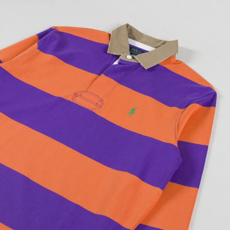 Polo Ralph Lauren Khaki Collar Rugby Shirt Kona Orange Tie Purple-2