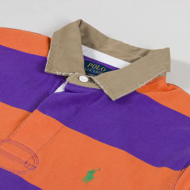 Polo Ralph Lauren Khaki Collar Rugby Shirt Kona Orange Tie Purple-4
