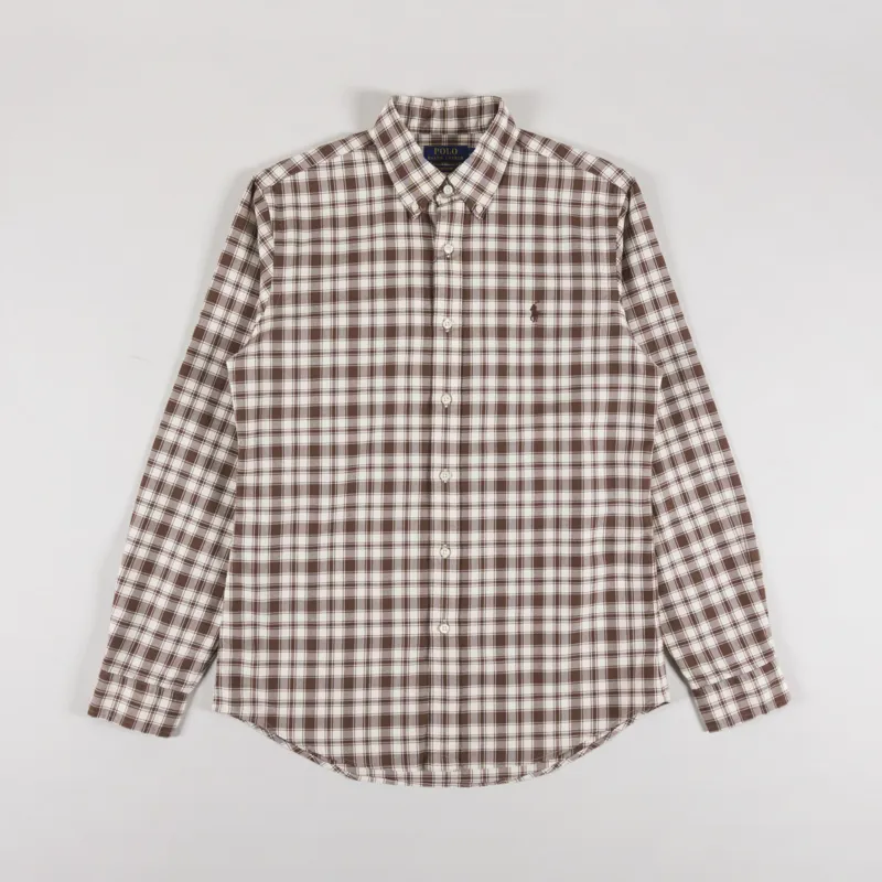 Polo Ralph Lauren Custom Fit Plaid Oxford Shirt Brown Cream