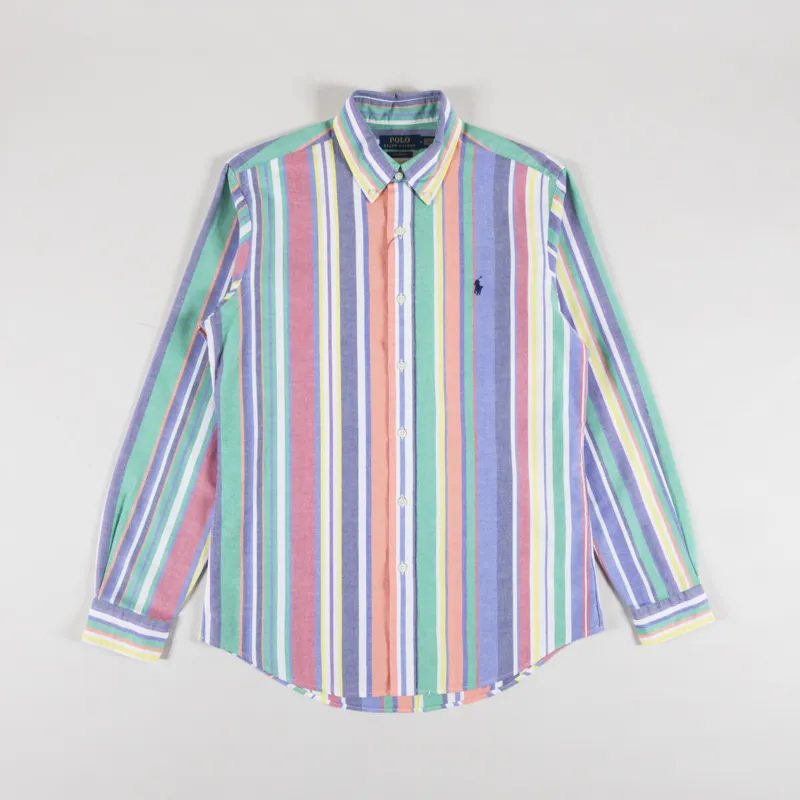 Polo Ralph Lauren Custom Fit Striped Oxford Shirt Navy Red Multi