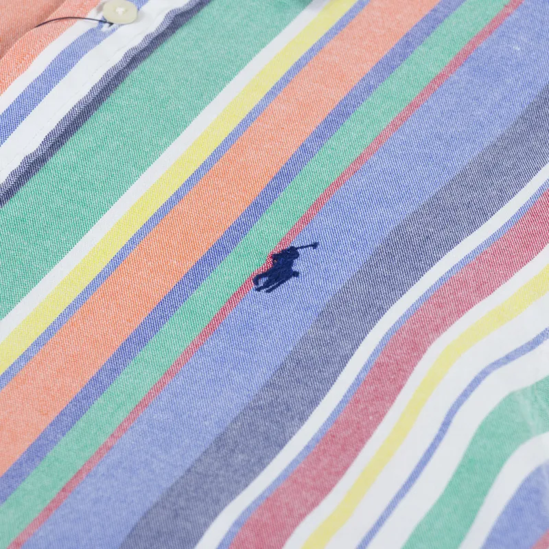 Polo Ralph Lauren Custom Fit Striped Oxford Shirt Navy Red Multi-5