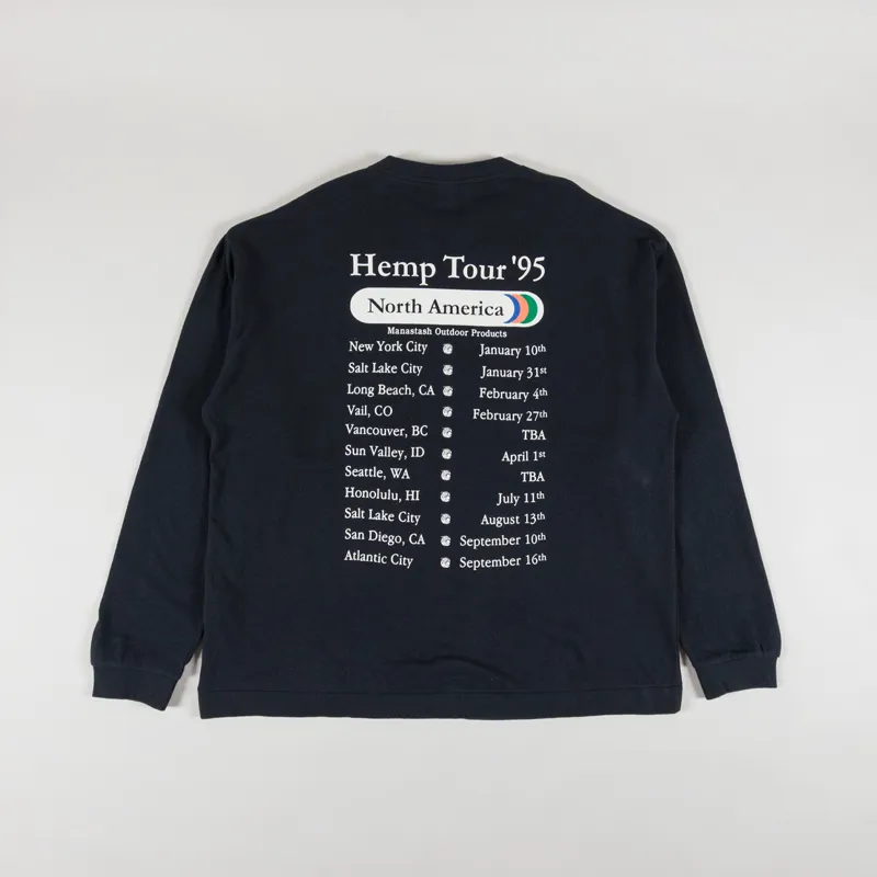 Manastash Mens Hemp Tour Logo Long Sleeve T Shirt Tee Black