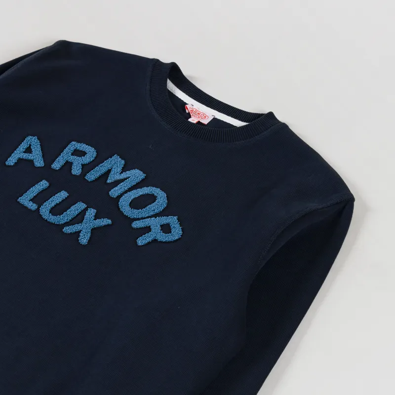 Armor Lux Heritage Logo Crew Sweat Rich Navy Boucle-2