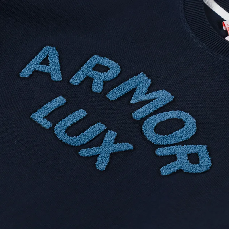 Armor Lux Heritage Logo Crew Sweat Rich Navy Boucle-4