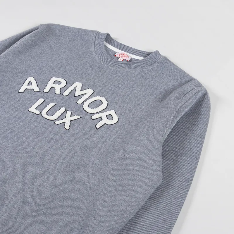Armor Lux Heritage Logo Crew Sweat Misty Grey Boucle-2