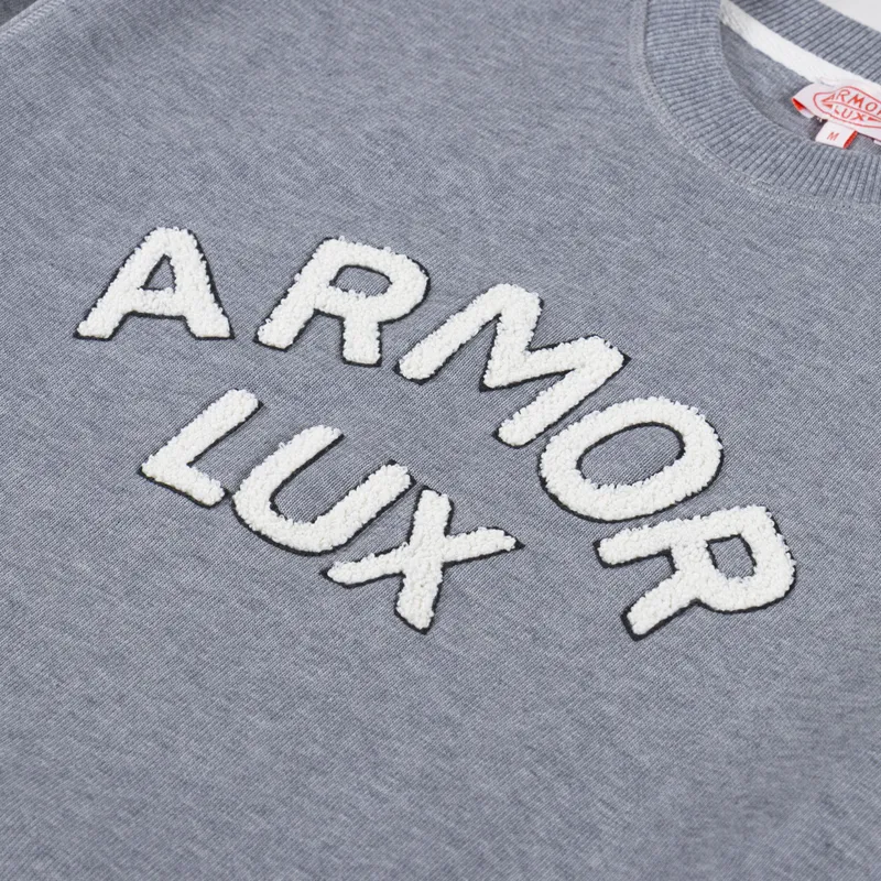 Armor Lux Heritage Logo Crew Sweat Misty Grey Boucle-4