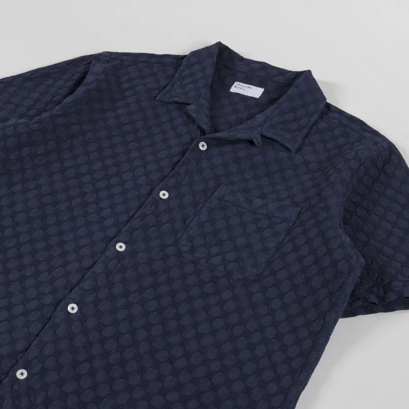 Universal Works Road Shirt Navy Dot Waffle -1