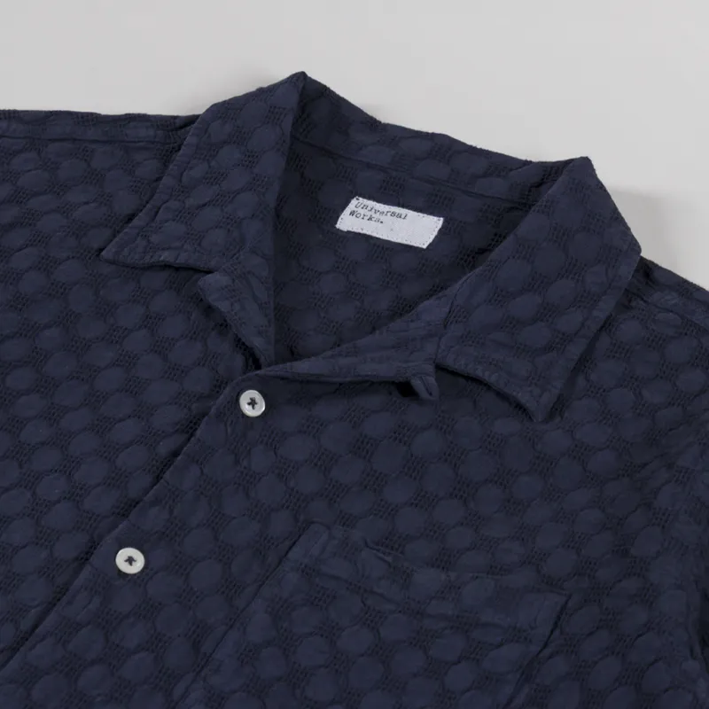 Universal Works Road Shirt Navy Dot Waffle -2