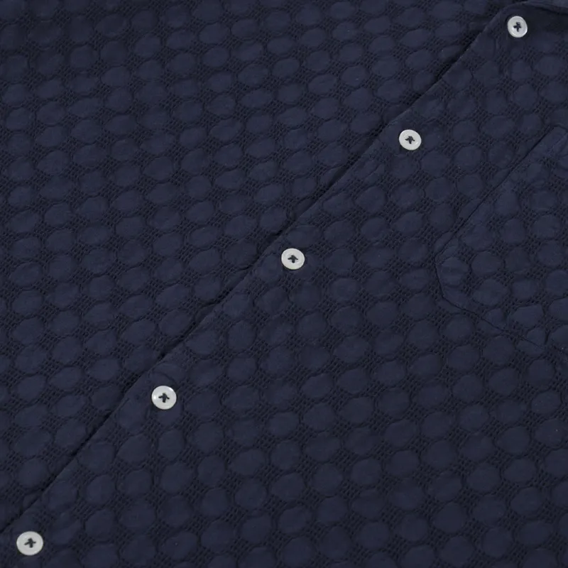 Universal Works Road Shirt Navy Dot Waffle -4