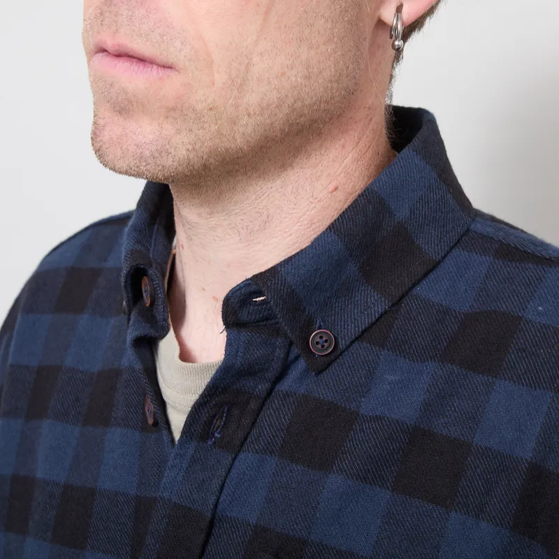 Armor Lux Flannel Overshirt Navy Gingham-3