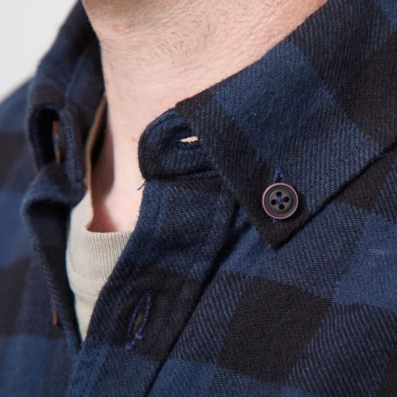 Armor Lux Flannel Overshirt Navy Gingham-4