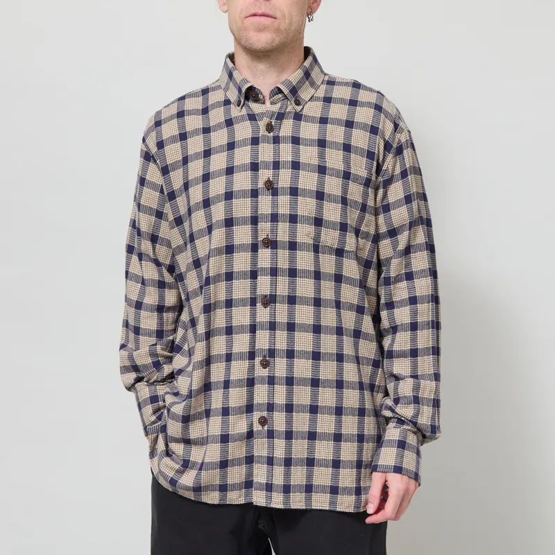 Armor Lux Flannel Overshirt Beige Navire Check