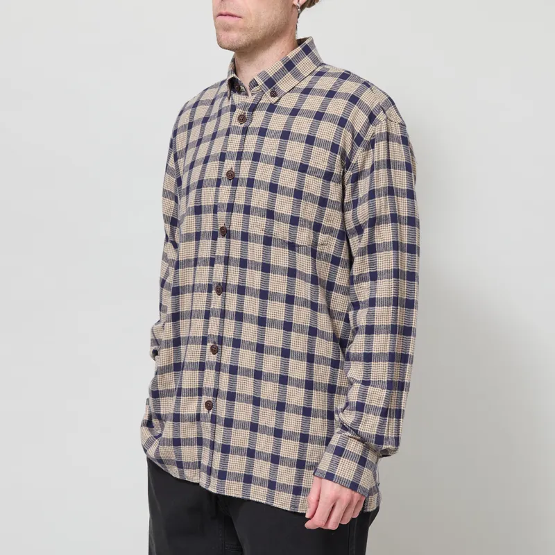 Armor Lux Flannel Overshirt Beige Navire Check-1