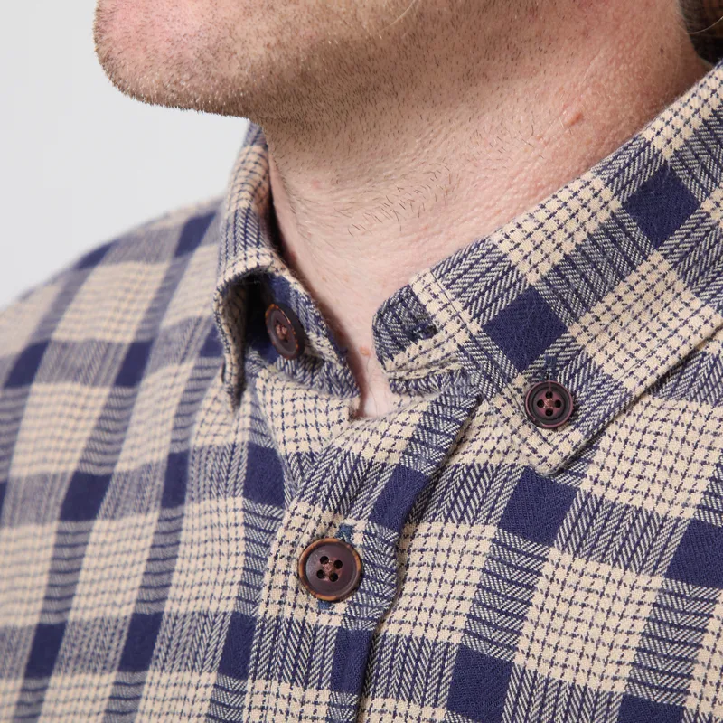 Armor Lux Flannel Overshirt Beige Navire Check-3