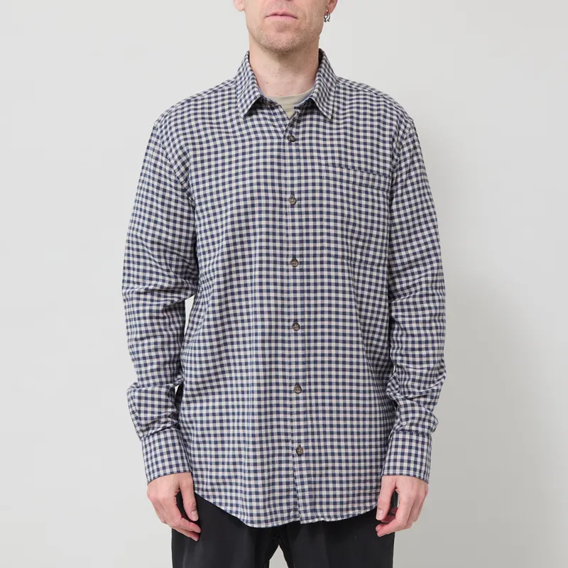 Armor Lux Comfort Long Sleeve Shirt Denim Blue Gingham