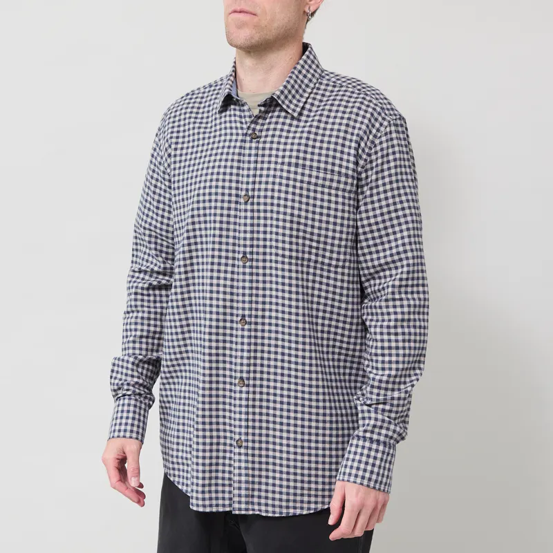 Armor Lux Comfort Long Sleeve Shirt Denim Blue Gingham-1