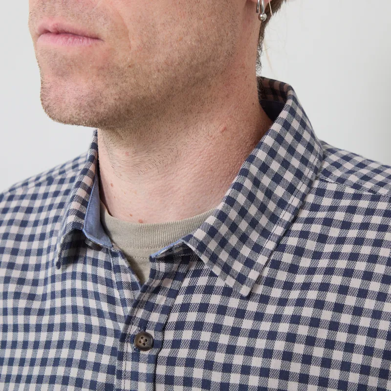Armor Lux Comfort Long Sleeve Shirt Denim Blue Gingham-3