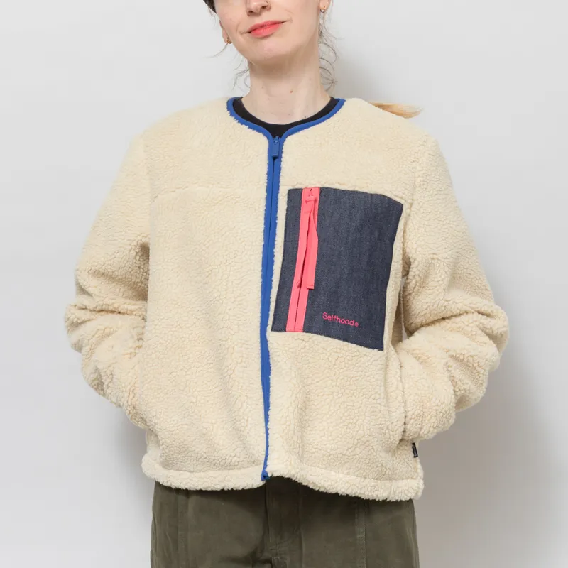 Selfhood Womens Pocket Teddy Fleece Off White-1