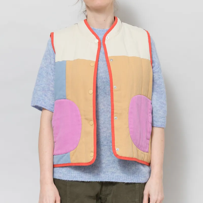 Selfhood Womens Quilted Patchwork Vest Off White-1