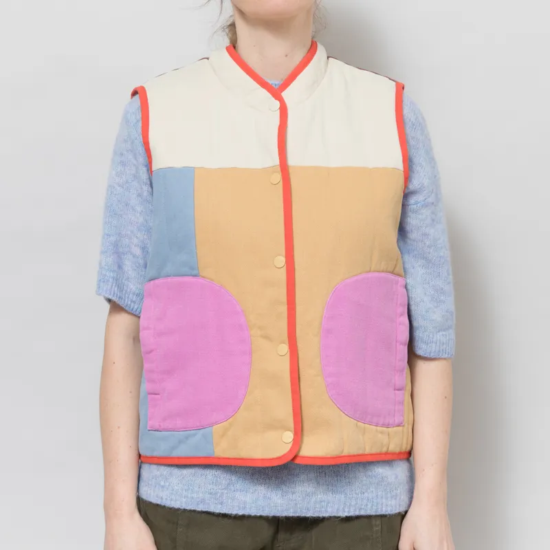 Selfhood Womens Quilted Patchwork Vest Off White