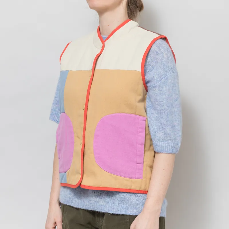 Selfhood Womens Quilted Patchwork Vest Off White-2