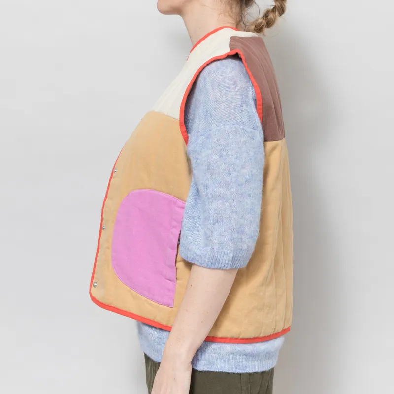 Selfhood Womens Quilted Patchwork Vest Off White-3